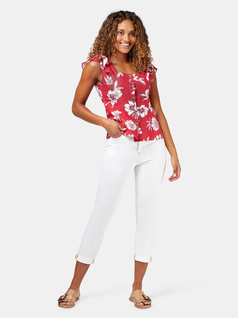 Missy Square Neck Top, Red, hi-res
