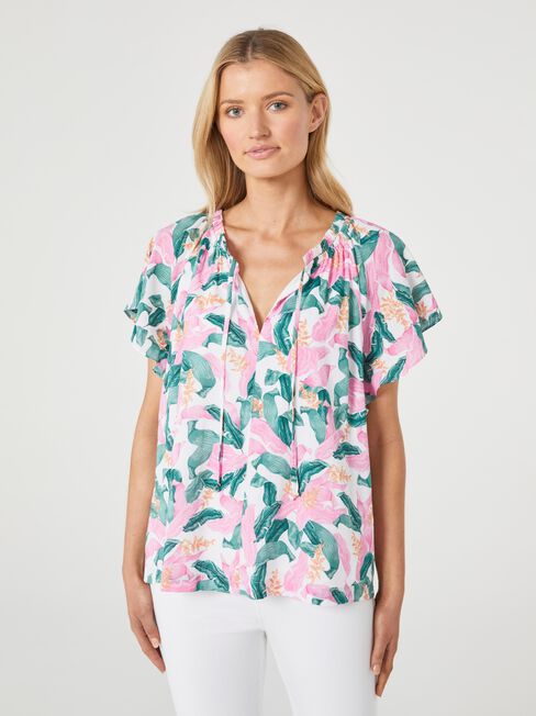 Jewel Flutter Sleeve Top, Print, hi-res