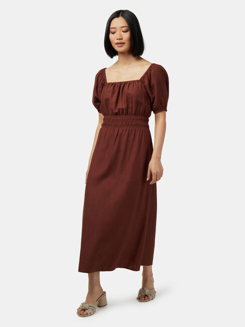 Natalia Shirred Waist Dress, Brown, hi-res