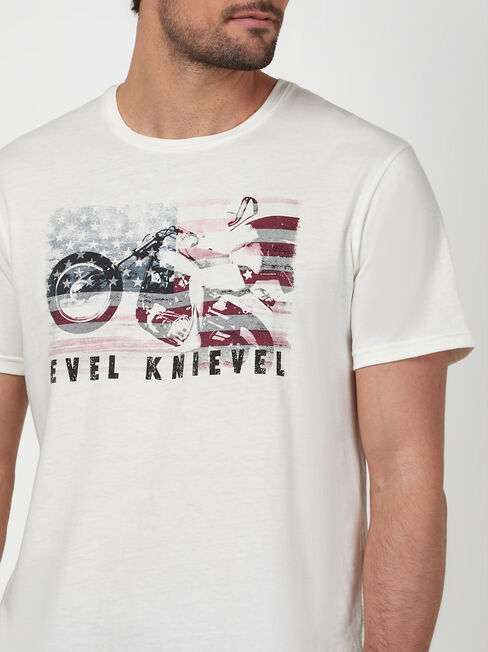 SS Evel Knievel Legend Print Crew Tee, White, hi-res