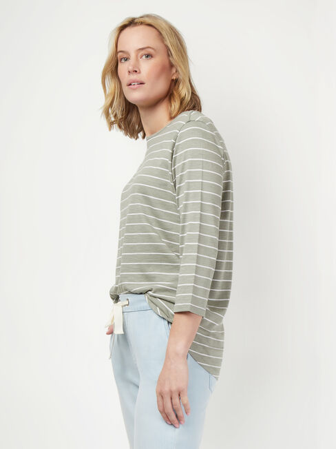 Essential Boatneck Tee, Green Stripe, hi-res