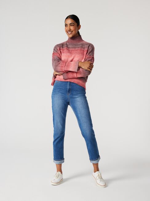 Melissa Cropped High Neck Pullover, Berry Space Dye, hi-res