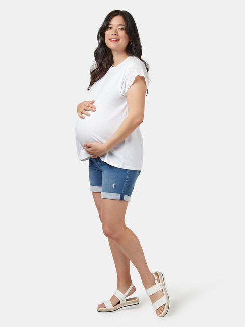 Elle Broderie Maternity Tee, White, hi-res