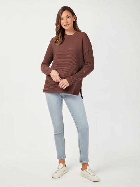 Sophia Cotton Ottoman Pullover, Brown, hi-res