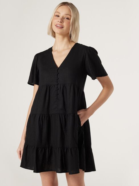 Billie Tiered Dress, Black, hi-res