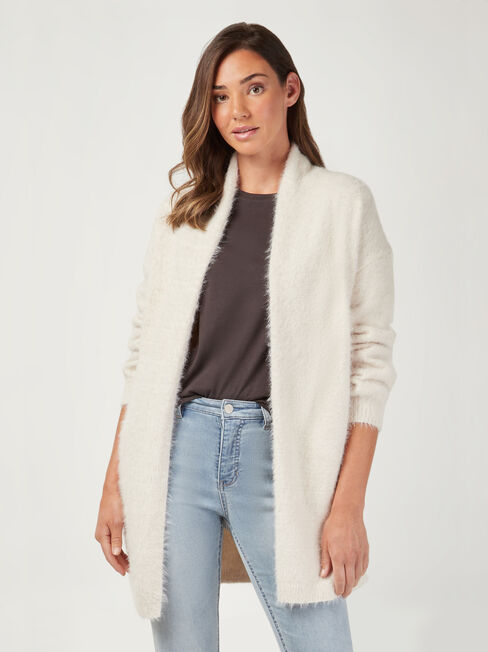 Faye Fluffy Soft Cardi, White, hi-res