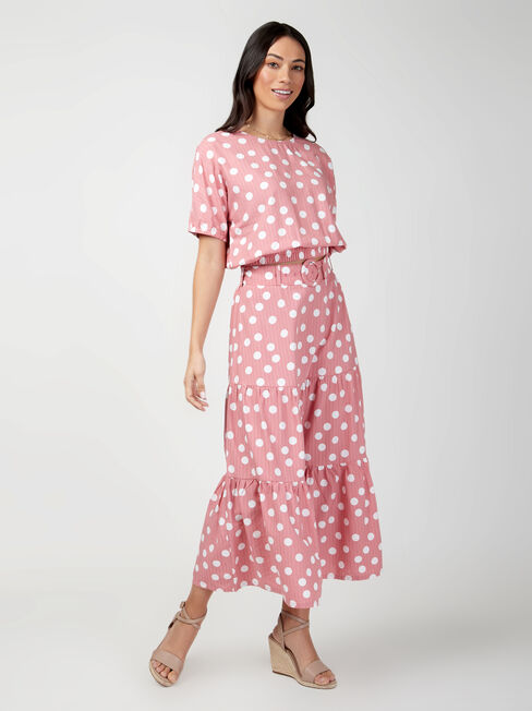 Sara Belted Tiered Skirt, Pink, hi-res