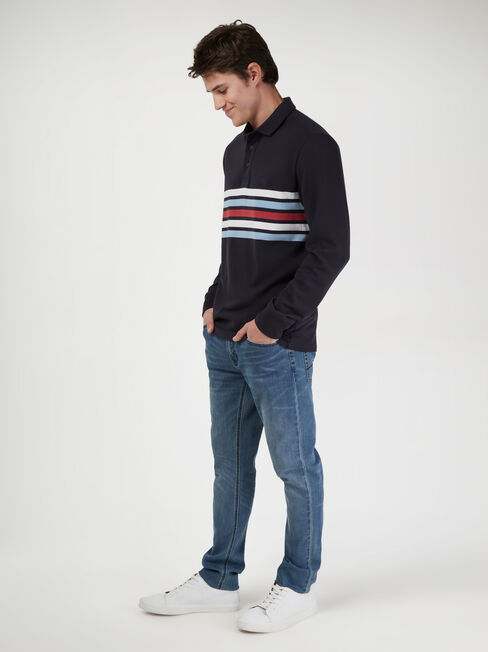 LS Adair Panel Stripe Rugby Polo, Blue, hi-res