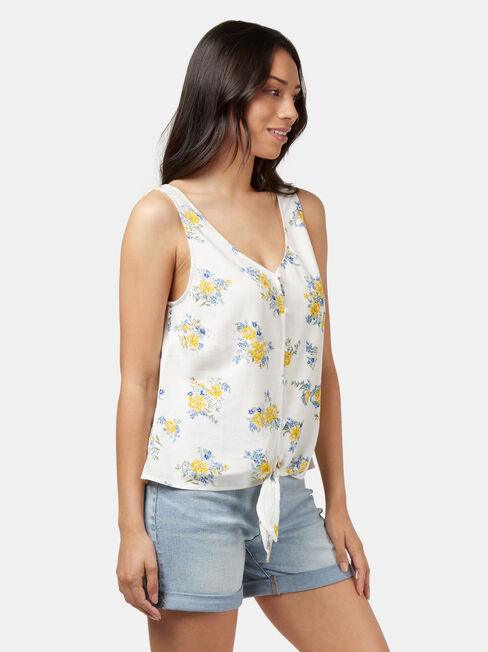 Luna Linen Blend Tie Front Tank, Print, hi-res