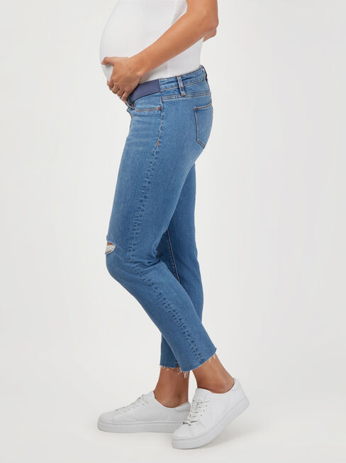 Carla Crop Straight Maternity Jean Light Wash, Mid Indigo, hi-res