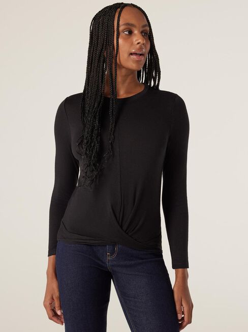 Hazel Soft Touch Twist Front Pullover, Black, hi-res