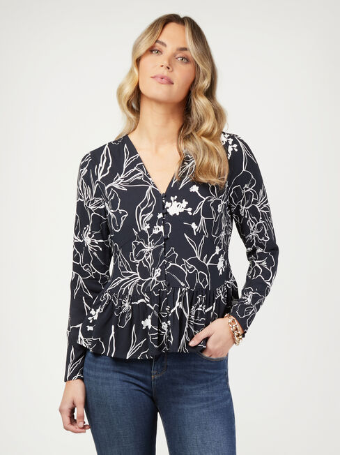 Everly Button Thru Top, Floral, hi-res