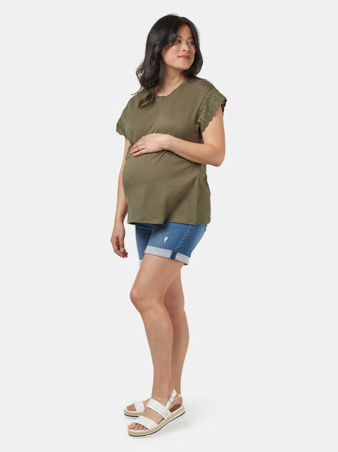 Elle Broderie Maternity Tee, Green, hi-res