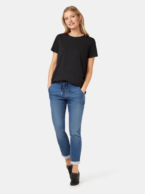 Curve Hem Crew Tee, Black, hi-res
