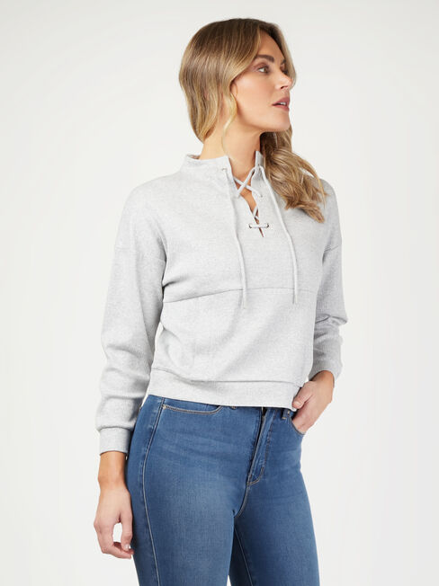 Kaylee Textured Tie Front Top, Grey, hi-res