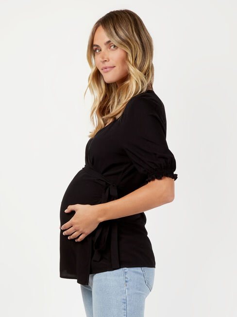 Eloise Cross Over Maternity Tee, Black, hi-res