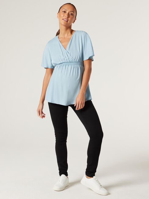 Bella Wrap Tencel Maternity Top, Chambray, hi-res