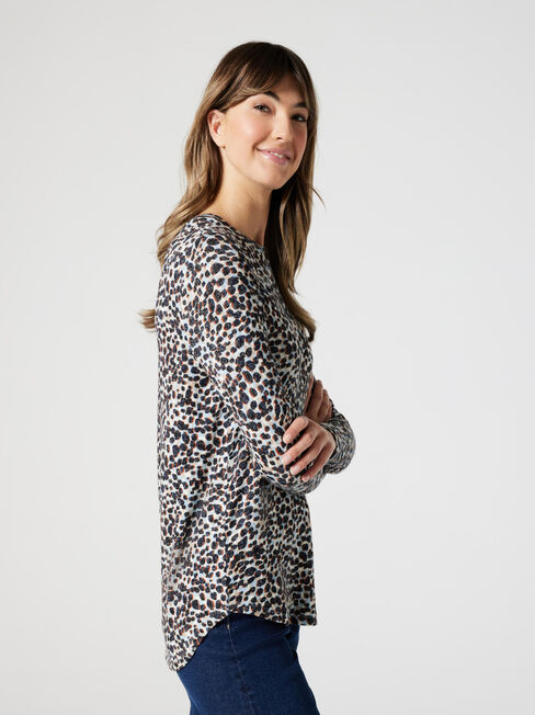 Sophie Soft Touch Curve Hem Pullover, Blue Leopard, hi-res