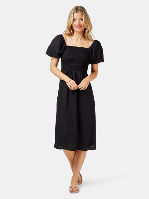 Reese Shirred Bust Dress, Black, hi-res