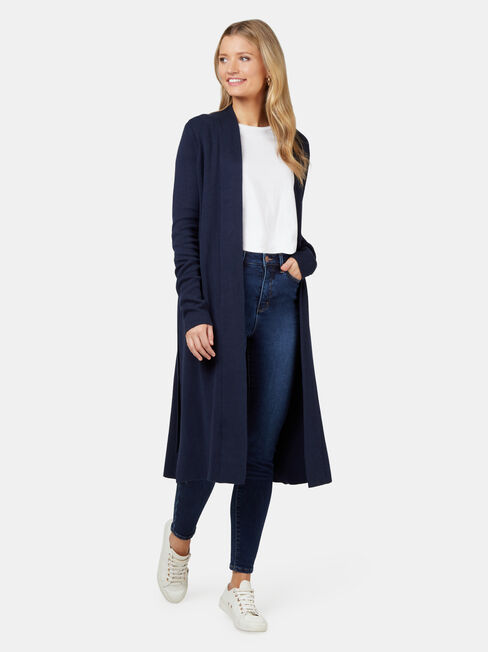 Karina Belted Longline Coatigan, Blue, hi-res