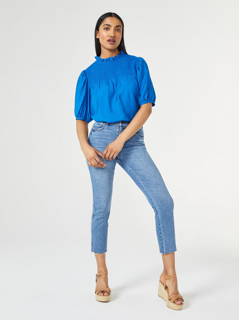 Burtie Puff Sleeve Top, Blue, hi-res