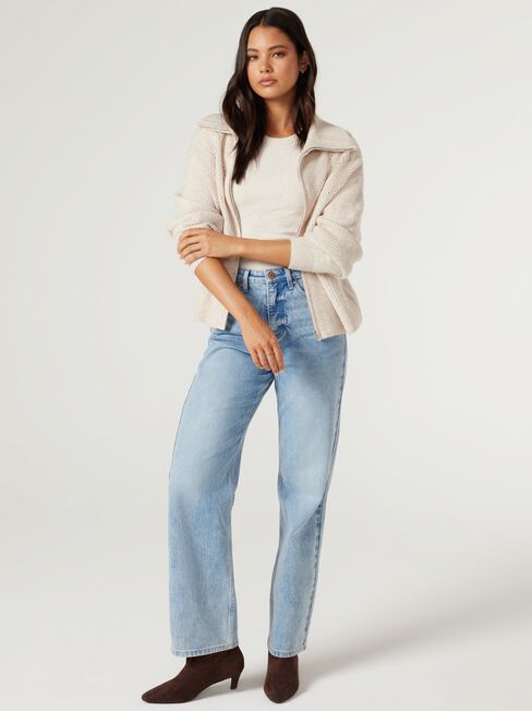 Fran Double Zip Cardigan, Oatmeal, hi-res