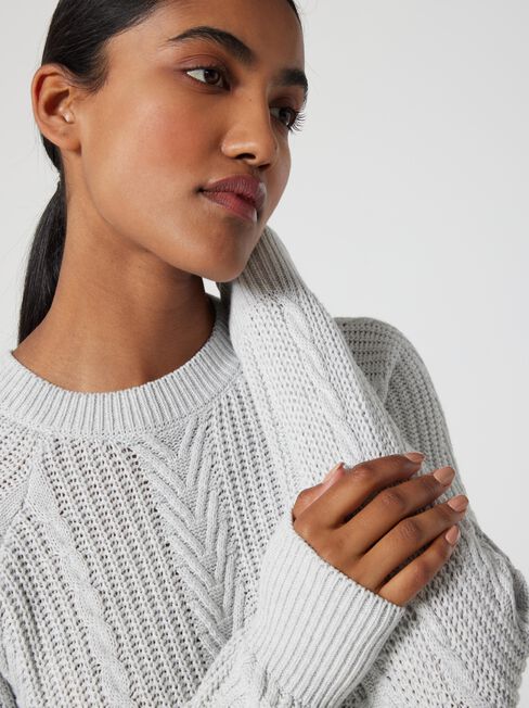 Lawrence Raglan Cable Knit, Grey, hi-res