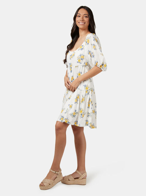 Rebecca Square Neck Dress, White, hi-res