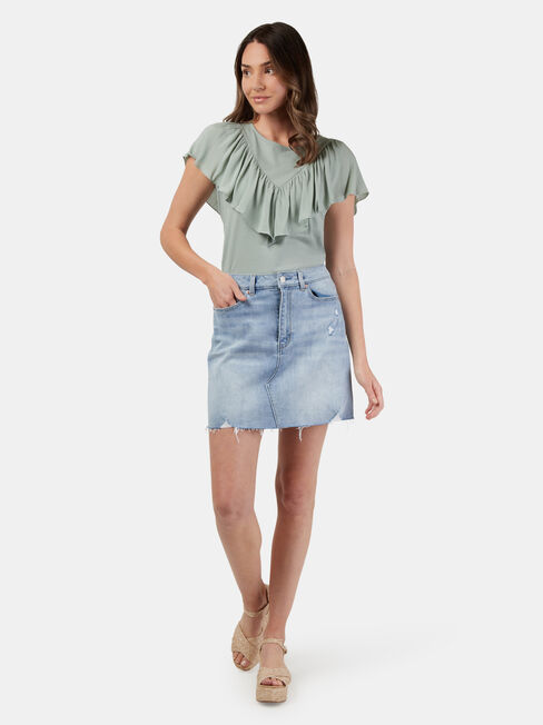 Fleur Frill Top, Green, hi-res