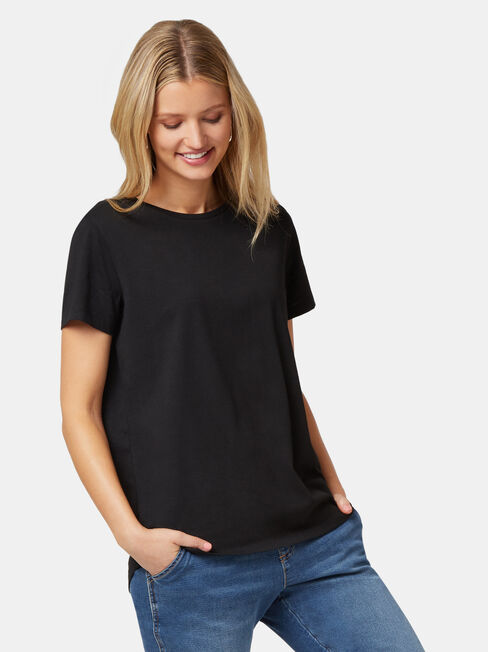 Curve Hem Crew Tee, Black, hi-res