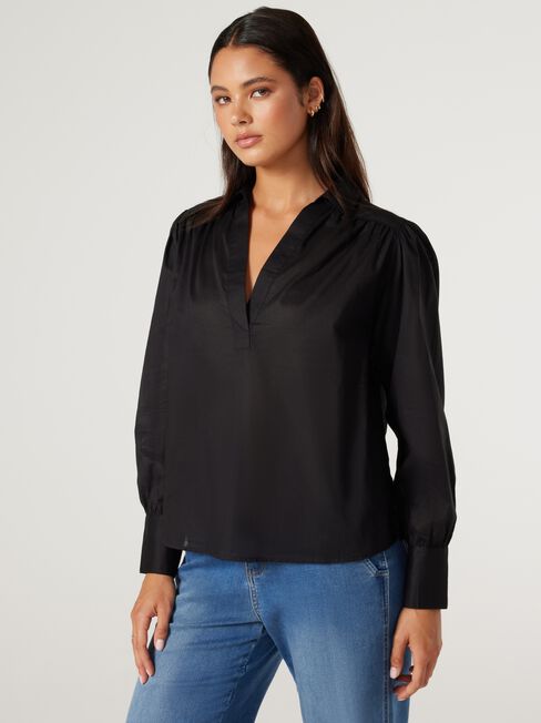Annemarie Cotton Popover, Black, hi-res