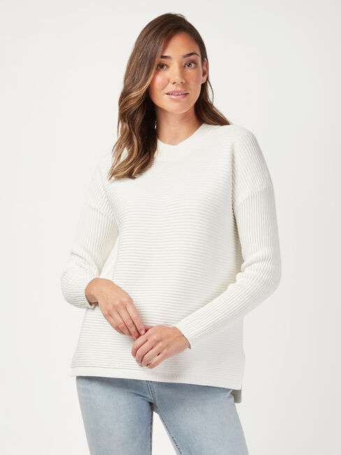 Sophia Cotton Ottoman Pullover, White, hi-res
