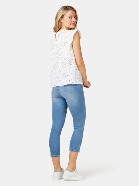 Gianna Broderie Top, White, hi-res