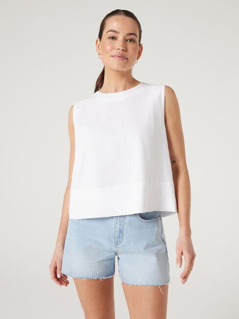 Maddy Linen Tank, White, hi-res