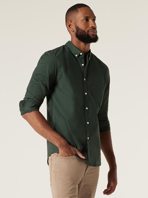Heston Oxford Long Sleeve Shirt, Pine, hi-res