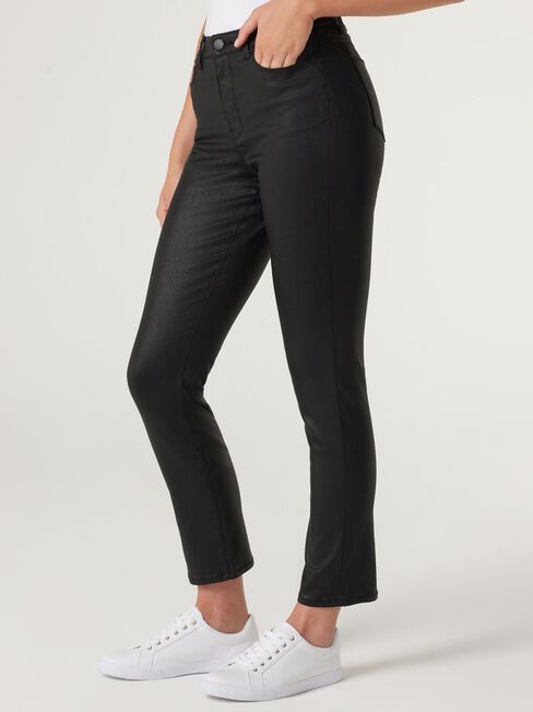 Leigh MW Coated Slim Straight Jeans, Black, hi-res