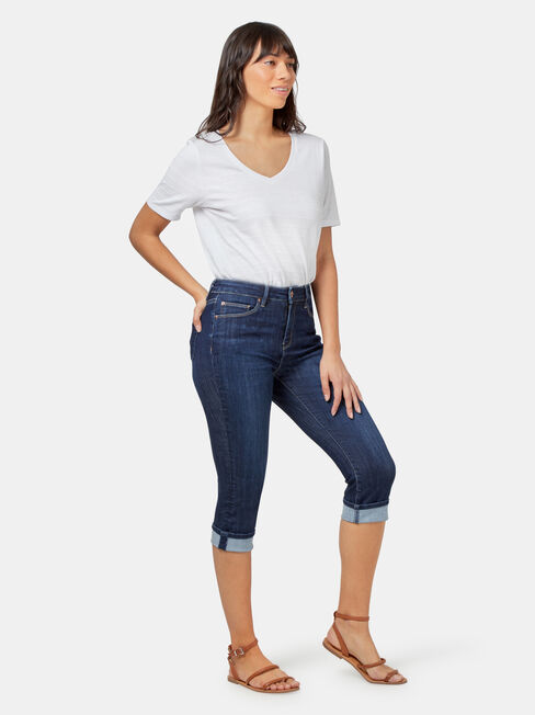 Aggie Mid Waisted Pedal Pusher, Dark Indigo, hi-res
