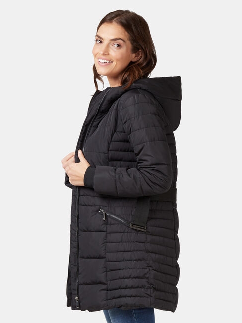 Rory Longline Padded Puffer Jacket, Black, hi-res