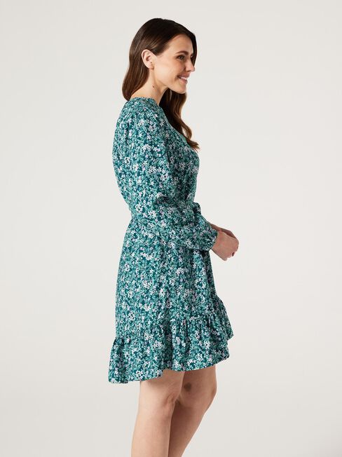 Lara Ladder Trim Dress, Green Blossom, hi-res