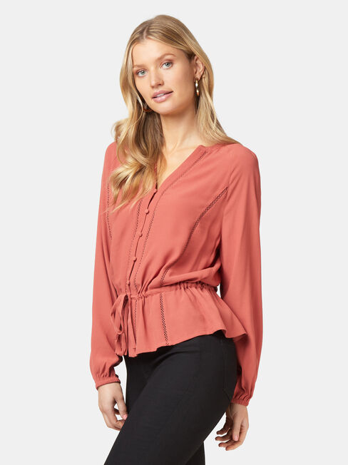 Kora Button Through Blouse, Pink, hi-res