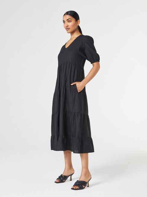 Sonny V-Neck Dress, Black, hi-res