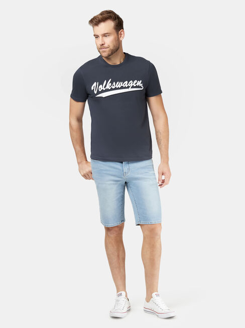 VW Logo Short Sleeve Script Print Crew Tee, Blue, hi-res