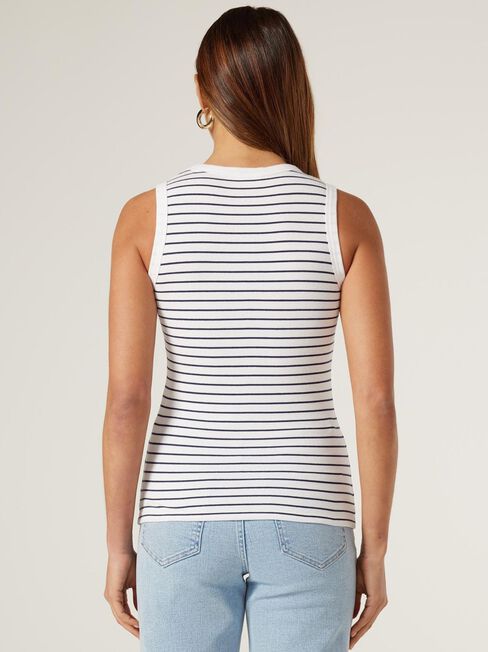 Classic Rib Tank, White/French Navy Stripe, hi-res
