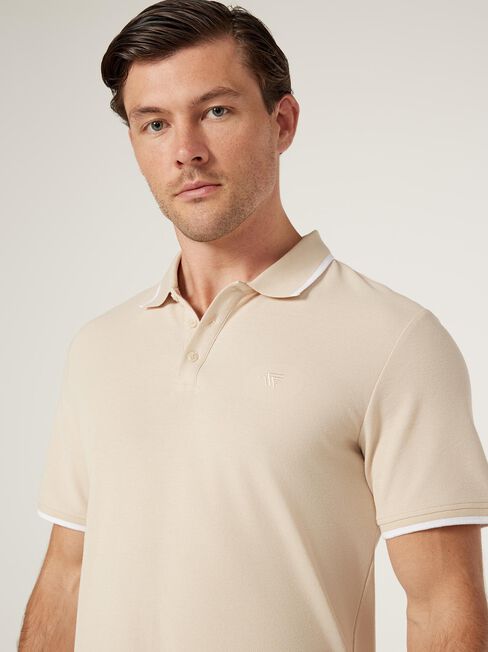 Nash Tipped Short Sleeve Polo, Oatmeal, hi-res