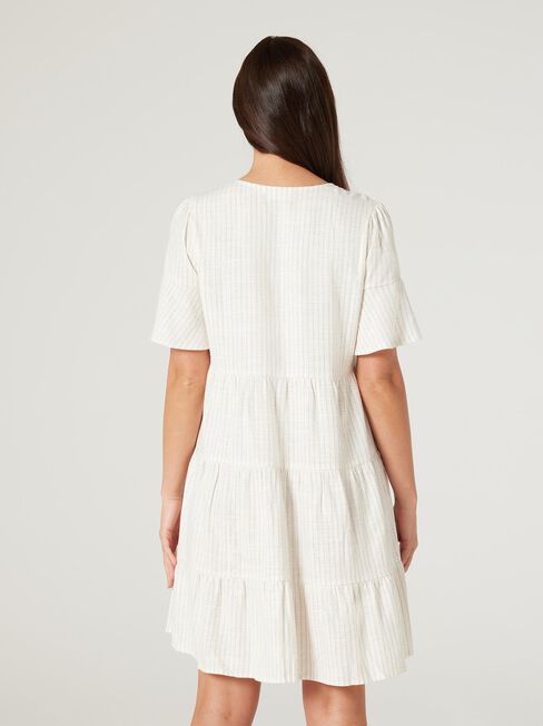 Lilah Tiered Dress, Oat Stripe, hi-res