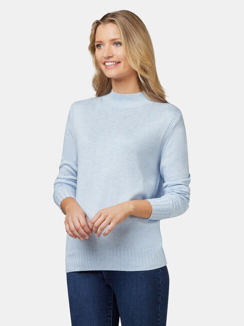 Kara Essential Funnel Neck Pullover, Blue, hi-res