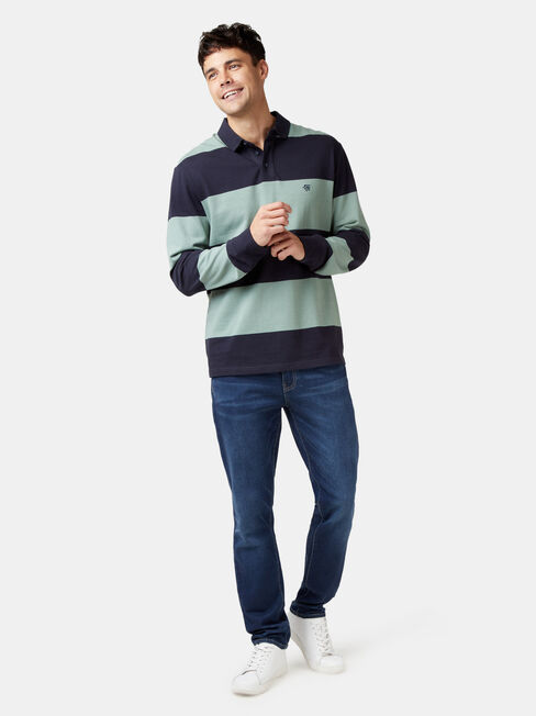 Cullen Long Sleeve Rugby Polo, Blue, hi-res