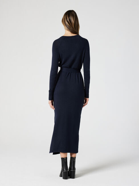 Stef Midi Belted Knit Dress, Ink, hi-res