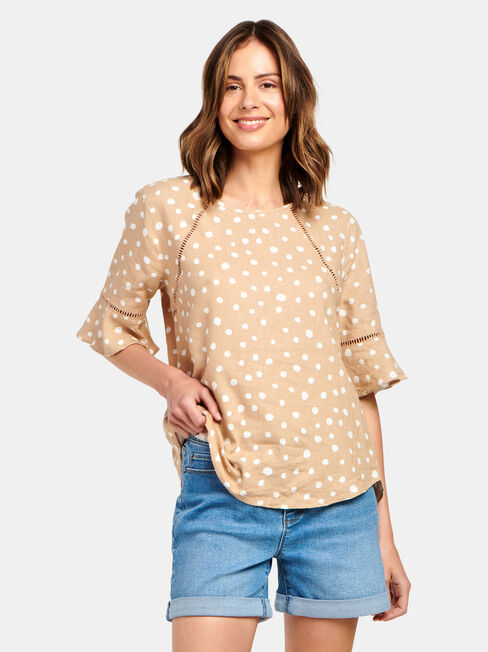 Cora Linen Blend Top, Brown, hi-res