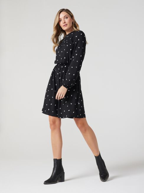 Olivia Ladder Trim Dress, Black, hi-res